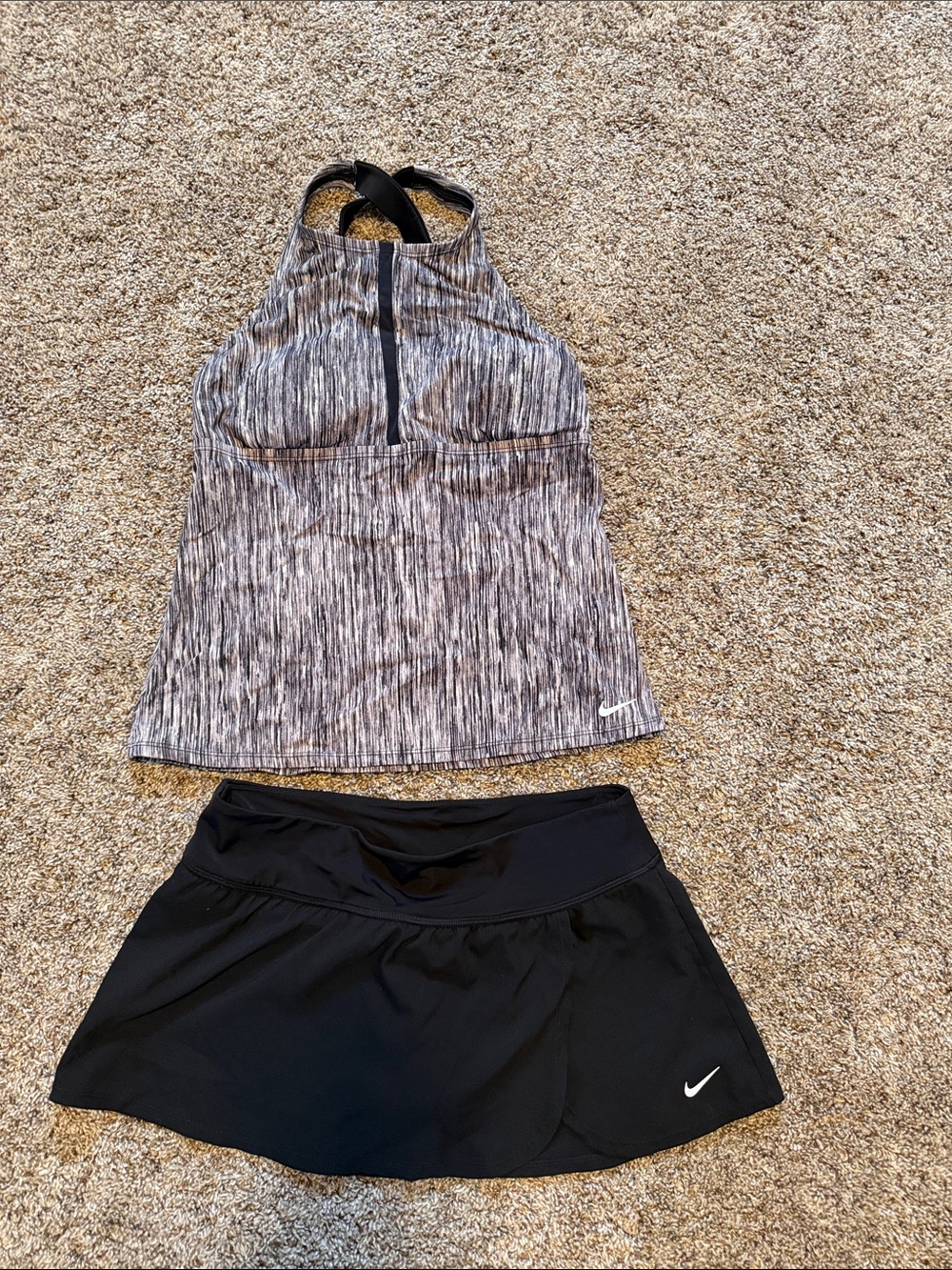 Nike Women’s Black & Gray Heather Tankini Top with Black Swim Skort